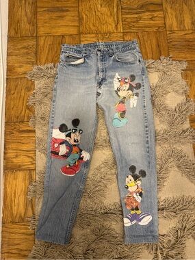 Too Cute x Vintage Levi’s Light Wash Jeans with Mickey Mouse Disney Prints